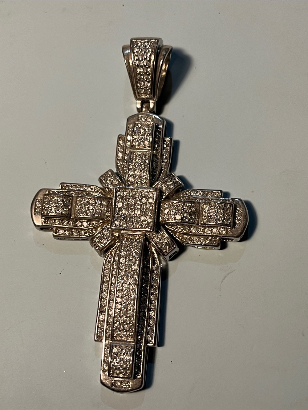 Sterling Silver Tone Pave Cross Pendant in Silver